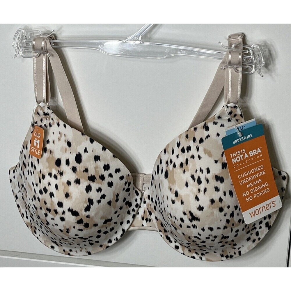 Warner's Cushioned Underwire Bra Tan White Black Style 1593 Size 34C NWT